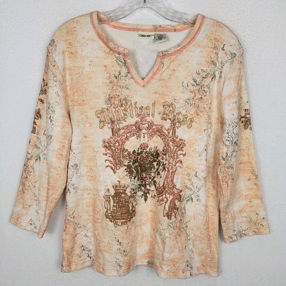 VTG Y2K Cherokee Graphic Top Size XL Mystical Rose Pink Grunge Fairy Boho